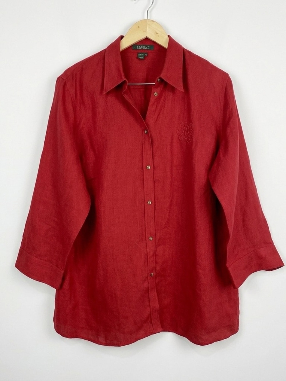 Lauren Ralph Lauren 100% Linen Red Herringbone‎ Top 1X Coastal Grandmother